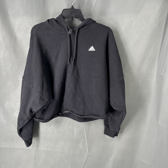 adidas Tops - Adidas Hoodie Women's Medium Black Cropped Pullover Cotton Classic Soft